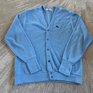 Vintage Cardigan sweater Steeplechase Blue button front horse embroidery XL